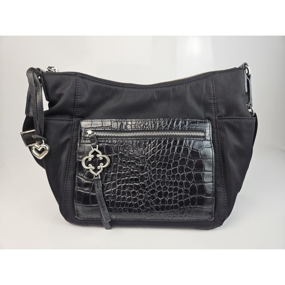 Vtg Brighton‎ Tony Black Nylon & Leather Crossbody Shoulder Front Organizer - Picture 2 of 9